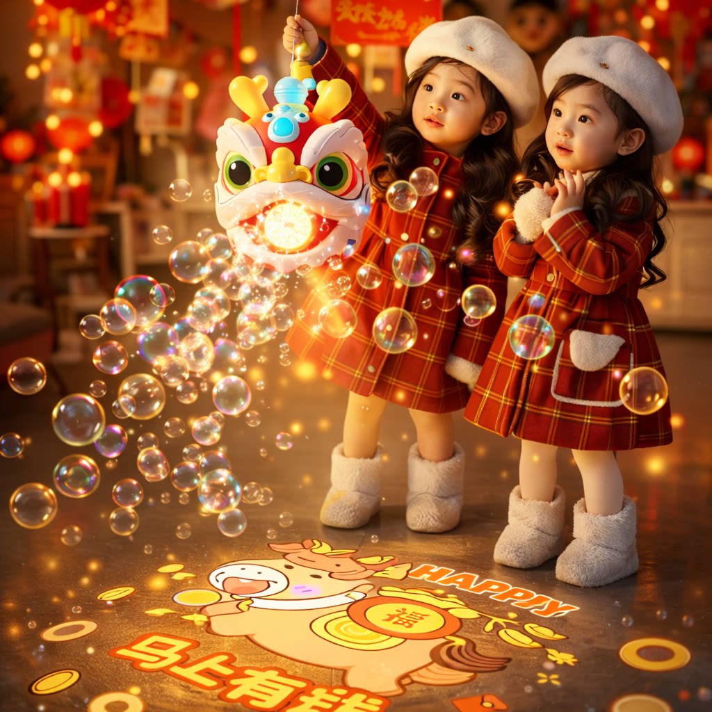 新年萌狮泡泡机声光趣投影