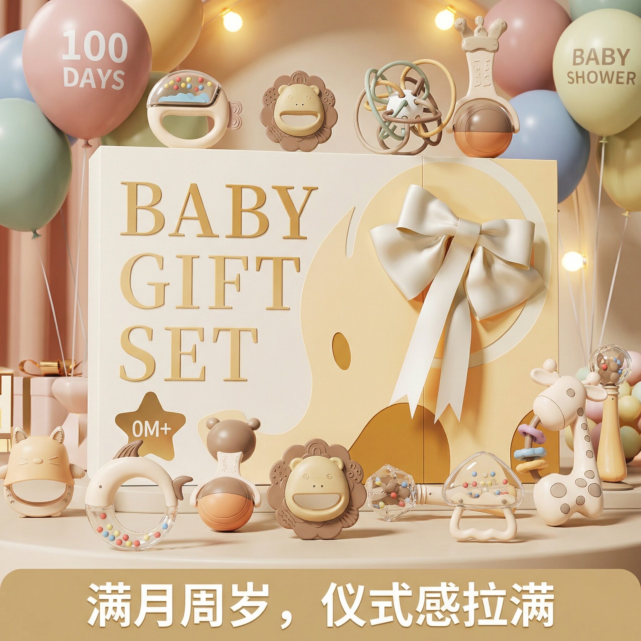 小沙锤婴儿手摇铃抓握训练周岁礼物满月百天宝宝早教益智儿童牙胶