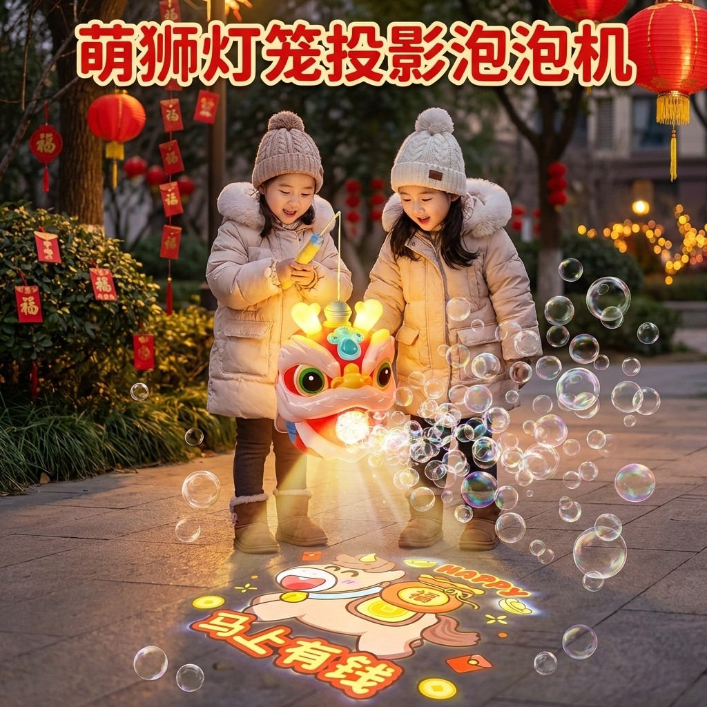 儿童灯笼泡泡机灯光投影玩具烟花春节过年烟火七彩发光网红爆款