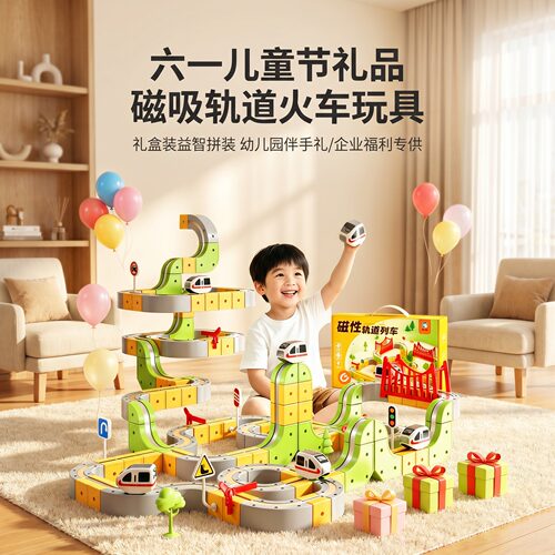 磁吸轨道火车积木儿童生日礼物