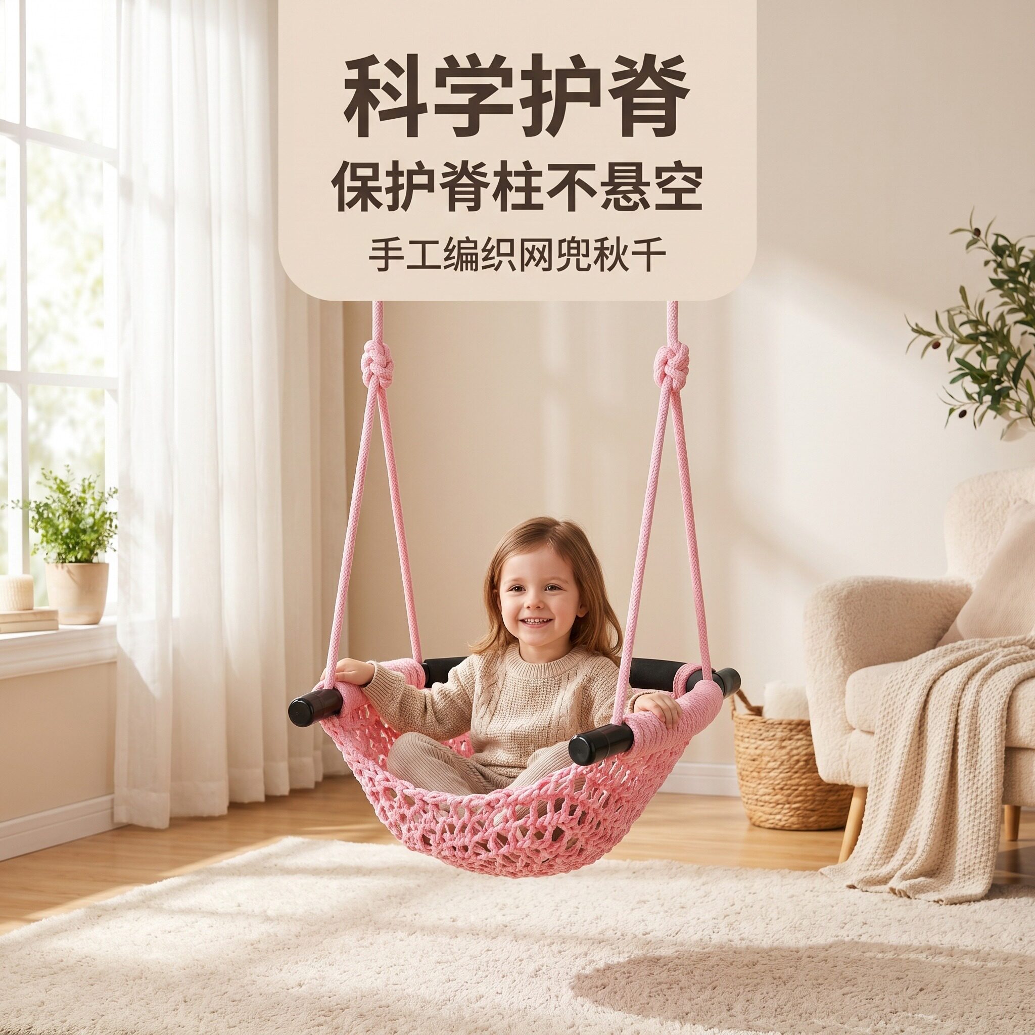 科学护脊手工编织网秋千