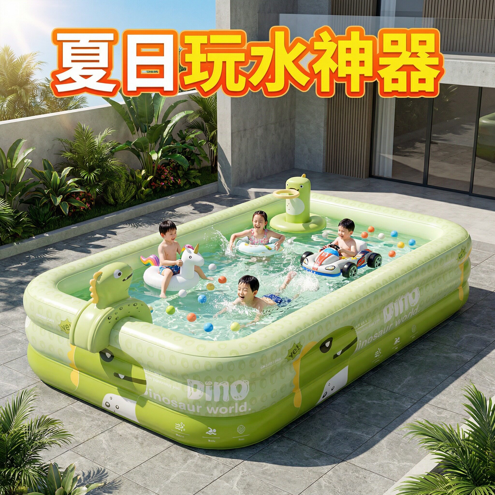 家用泳池儿童戏水池洗澡池遮阳棚夏天玩水小型大号宝宝充气户外