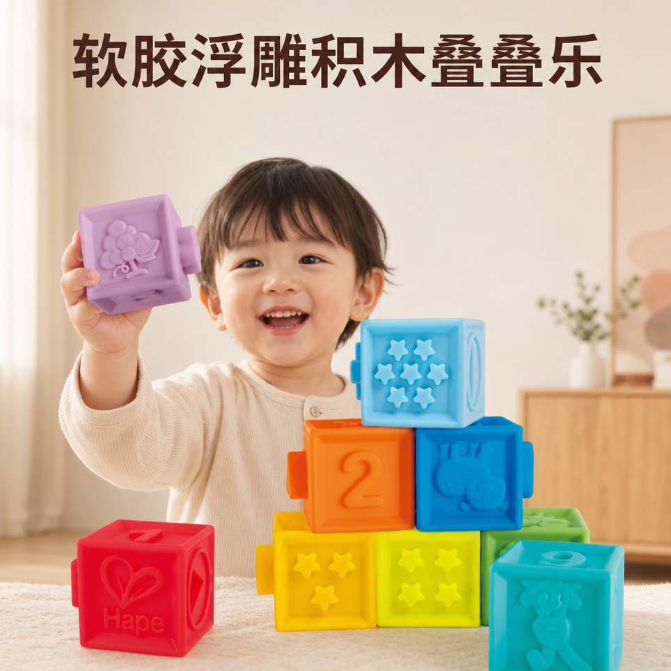 宝宝软胶浮雕叠叠乐积木益智早教