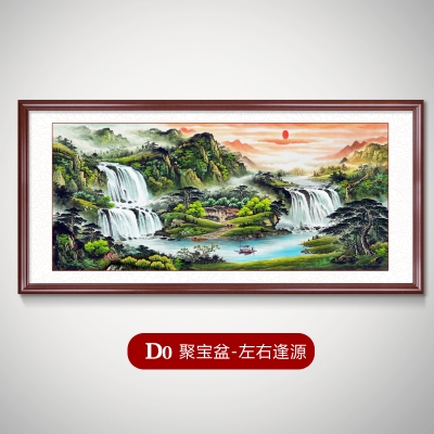 聚宝盆山水画风水靠山客厅装饰画办公室挂画背景墙壁画f招财风景