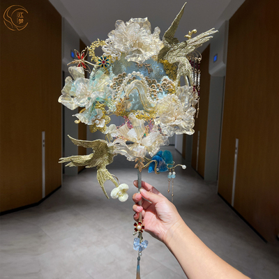 江梦原创设计[青云碧落]团扇新娘结婚喜扇手工秀禾婚扇礼物中式婚