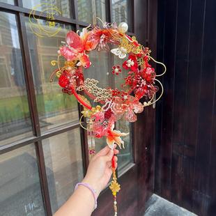 江梦原创设计[金玉满堂]新娘团扇秀禾手工艺术装饰品喜扇结婚礼物