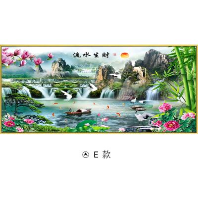 背有靠山流水生财风景山水画客厅挂画沙发背景墙装饰画晶h瓷画壁