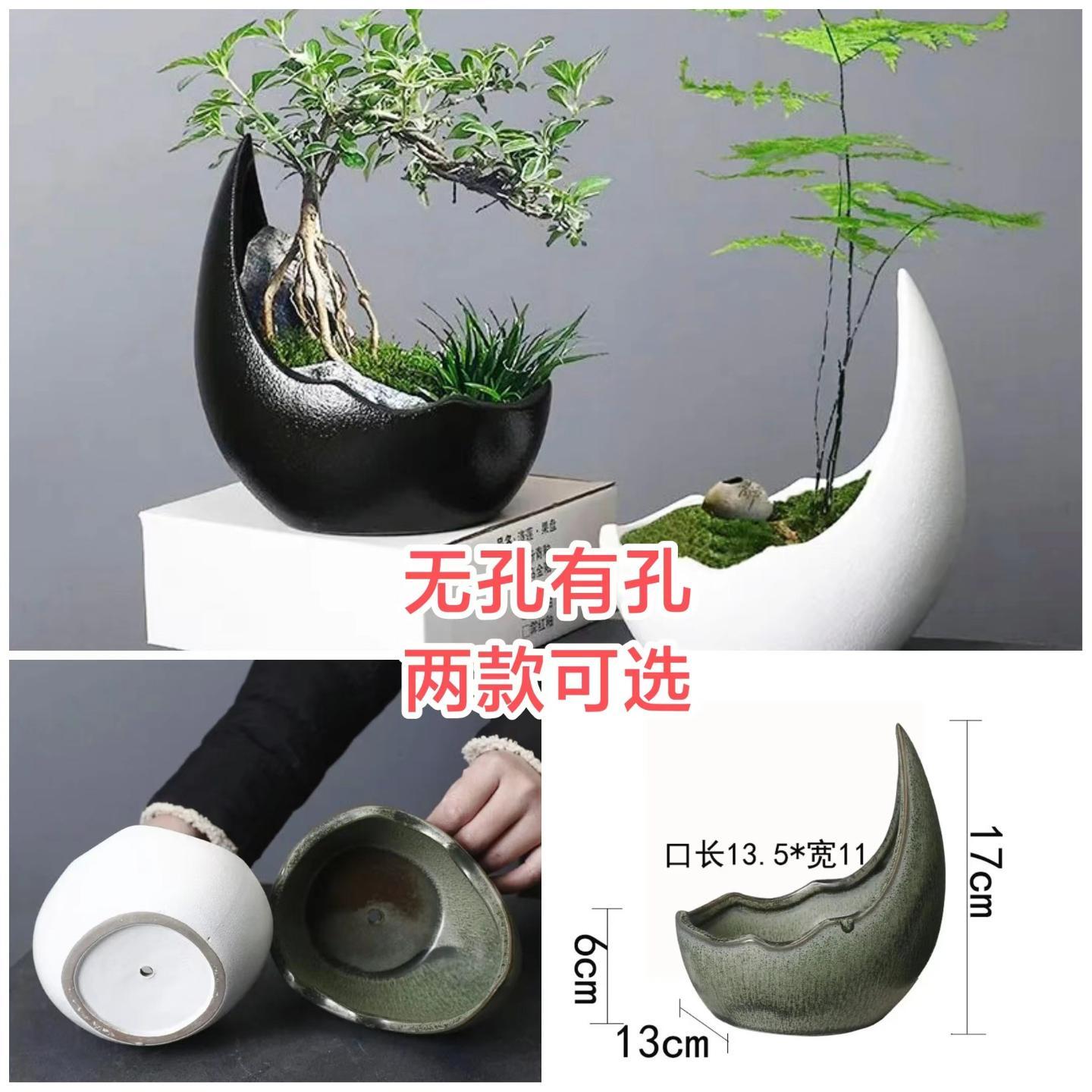大号月牙陶瓷花盆多肉专用