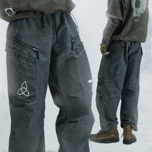 Underverse x 吉考斯工业 多口袋水洗做旧棉质长裤