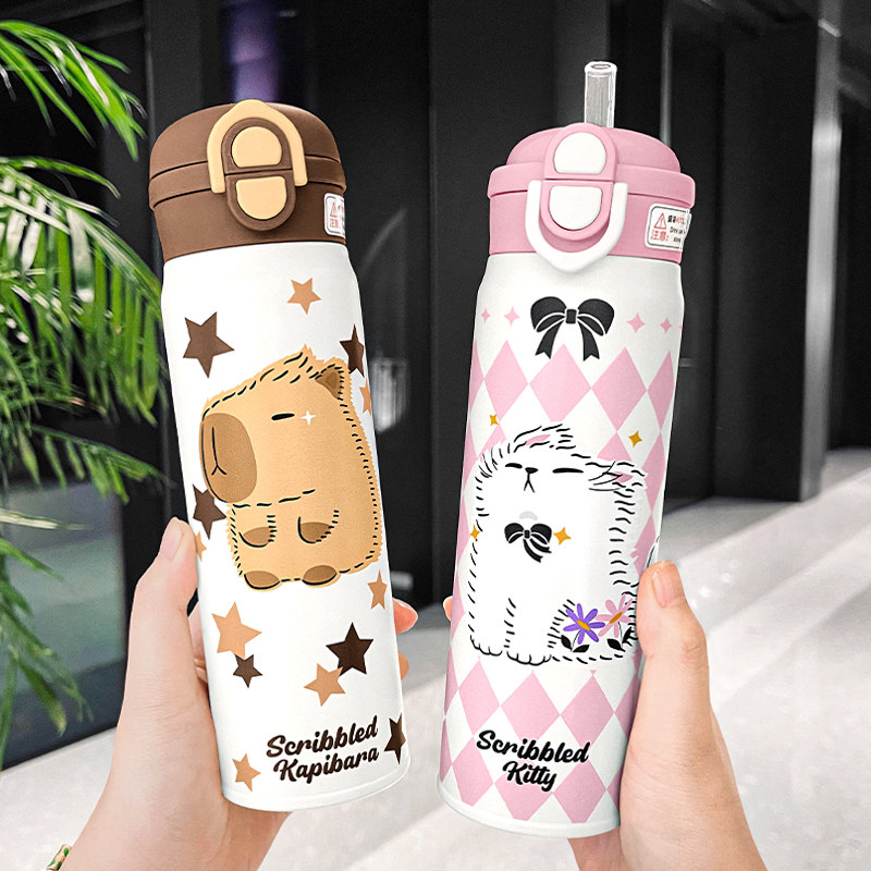 保温杯女生高颜值2026新款可爱学生上学专用儿童水杯小巧便携吸管