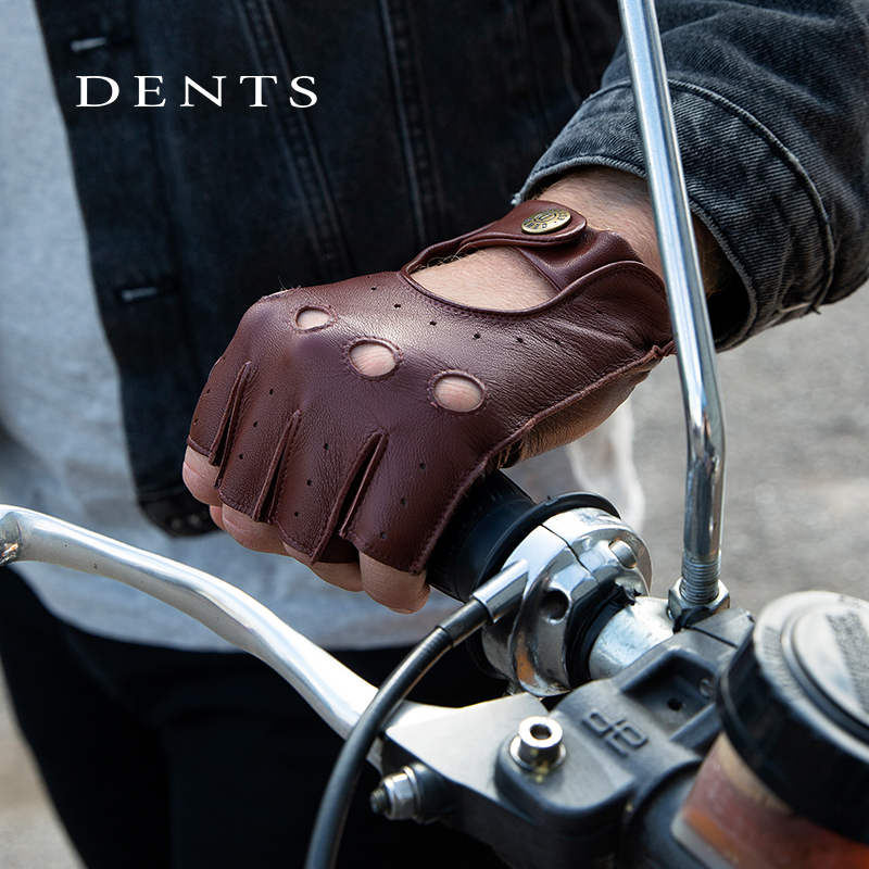 DENTS绅士机车款毛羊皮男士手套