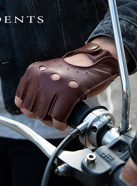 机车半指|DENTS透气羊皮户外潮酷户外骑行防滑手套男5-1009礼盒