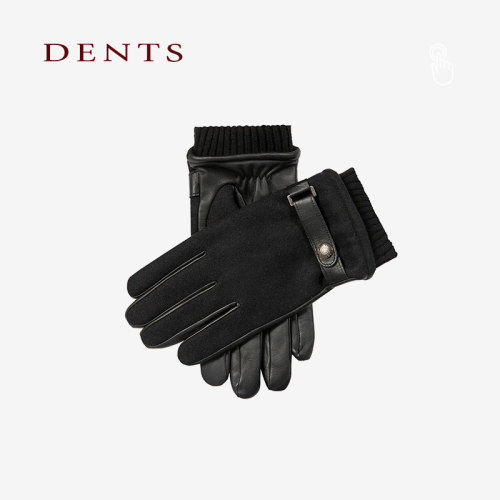DENTS毛羊皮撞色可触屏男士手套