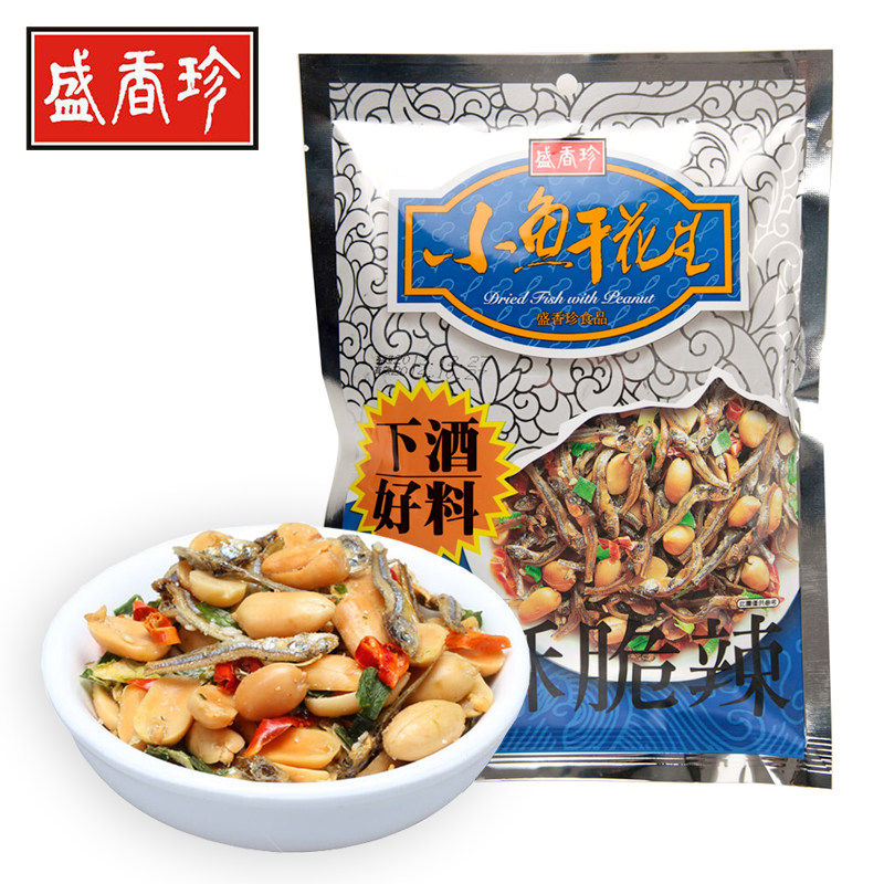 台湾进口盛香珍小鱼干花生即食香酥脆辣下酒菜海味休闲零食80g