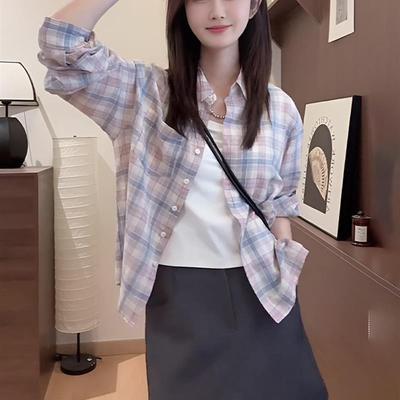 格子衬衫女夏款高级感衬衣女款2025新款爆款薄款防晒开衫外套上衣