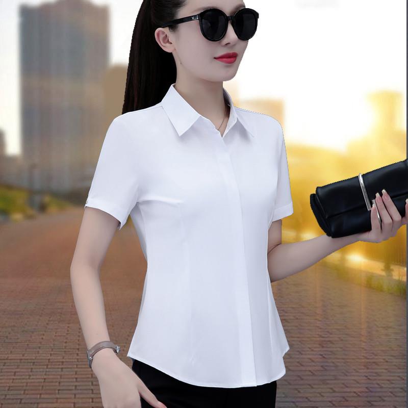 免烫短袖衬衫女2025新款夏季韩版修身工作服工装高档白色职业衬衣