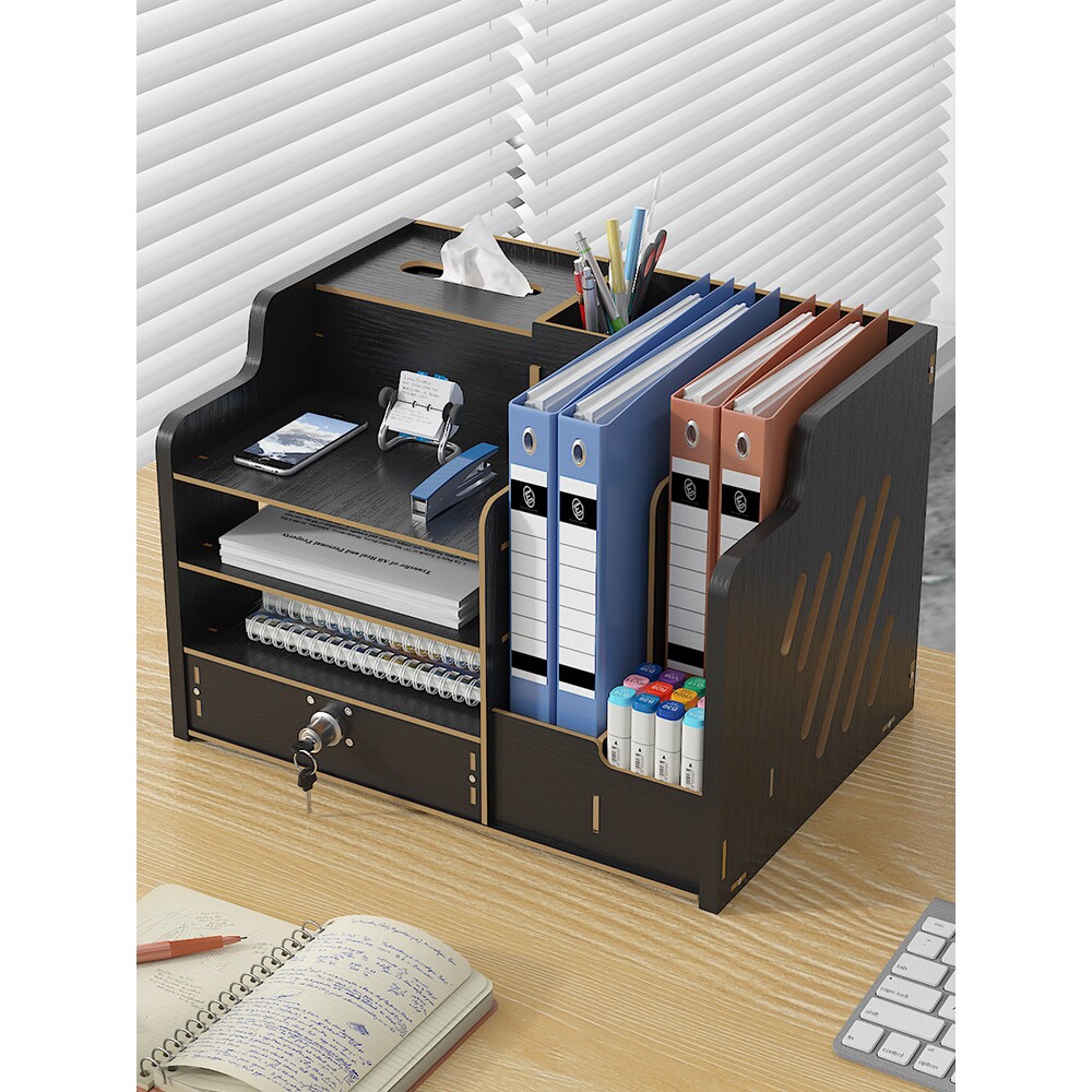 办公桌面文件架宿舍工位抽屉带锁多层大容量文件座办公用品置物架