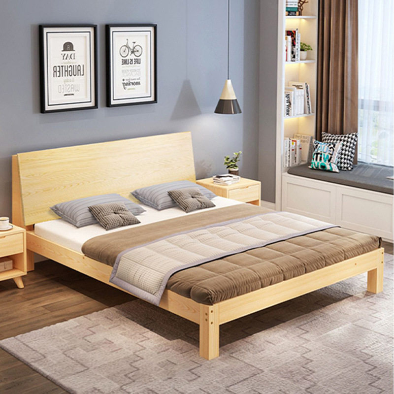 现代简约实木床主卧1.8米双人大床经济型1.5米出租房1m单人床架厂