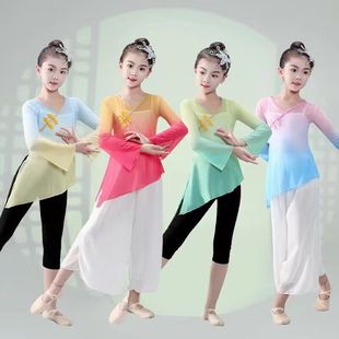 古典舞演出服儿童中舞民族舞练功服少儿古典舞纱衣一整套新款 E18