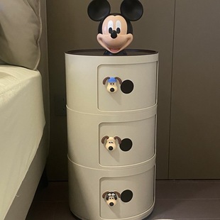圆形简易床头柜小型ins简约现代边几儿童卧室置物架迷你窄柜