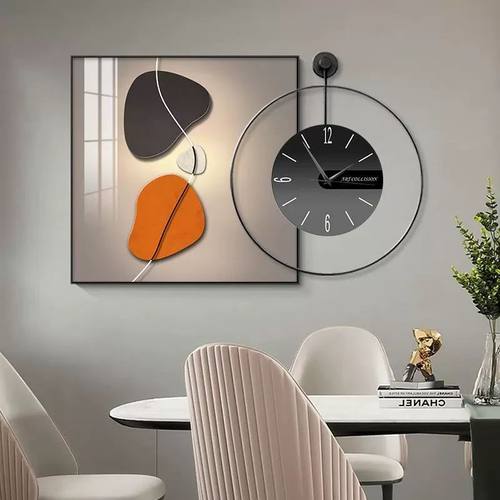 创意餐厅装饰画简约钟表高档大气餐桌背景墙静音钟表画饭厅墙面画