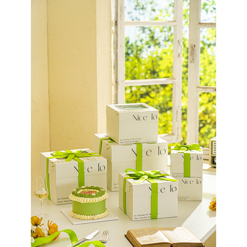 韩版生日四寸蛋糕盒34568寸手提慕斯蛋糕盒子开窗蛋糕包装盒加高