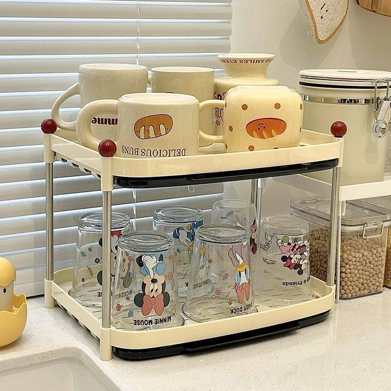 杯子收纳置物架家用双层高级感杯架厨房餐具碗盘茶具沥水架加托盘,家庭/个人清洁工具,杯架,淘宝优惠券,粉丝福利购,淘宝优惠卷
