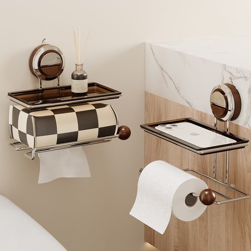 吸盘卫生间不锈钢厕纸盒厕所浴室洗手洗漱台抽纸盒纸巾卷纸置物架