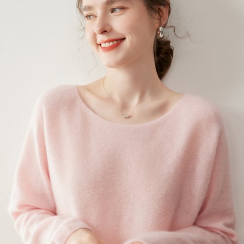 一字领女宽松休闲简约针织毛衣