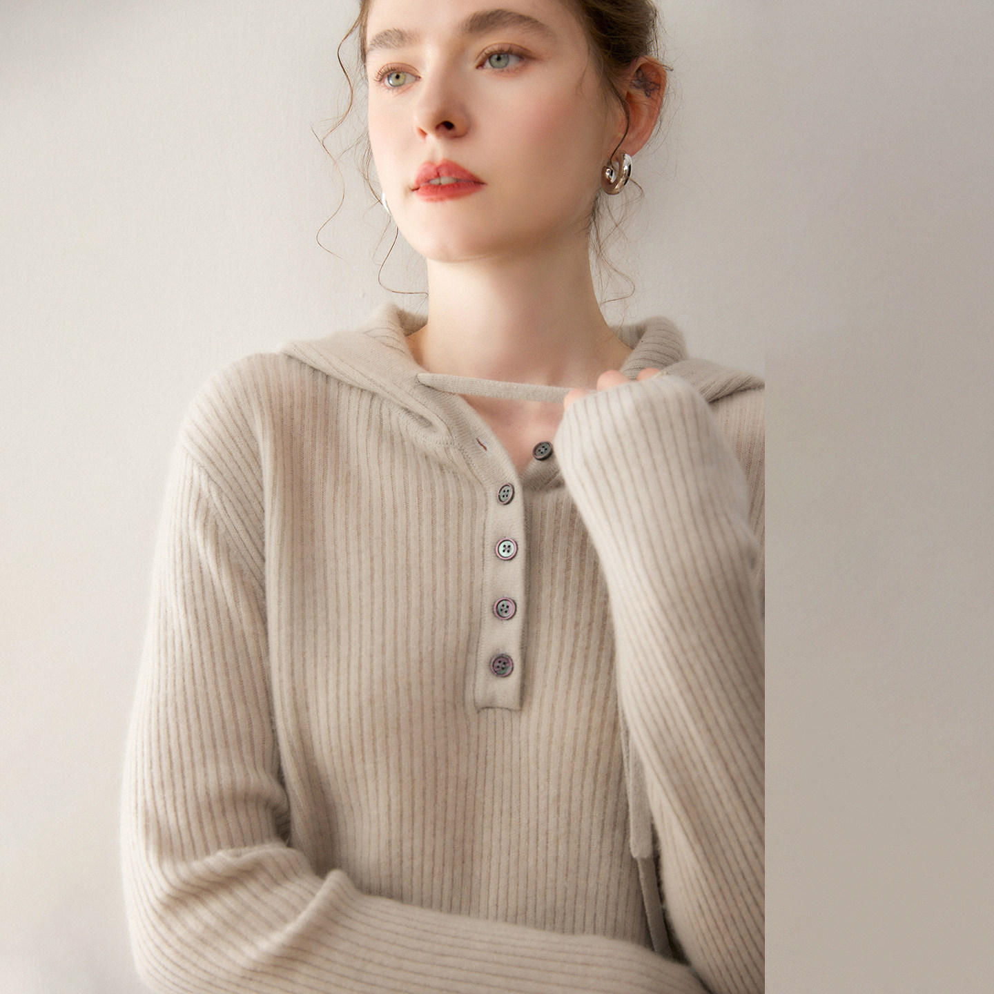 连帽山羊绒衫女宽松百搭简约