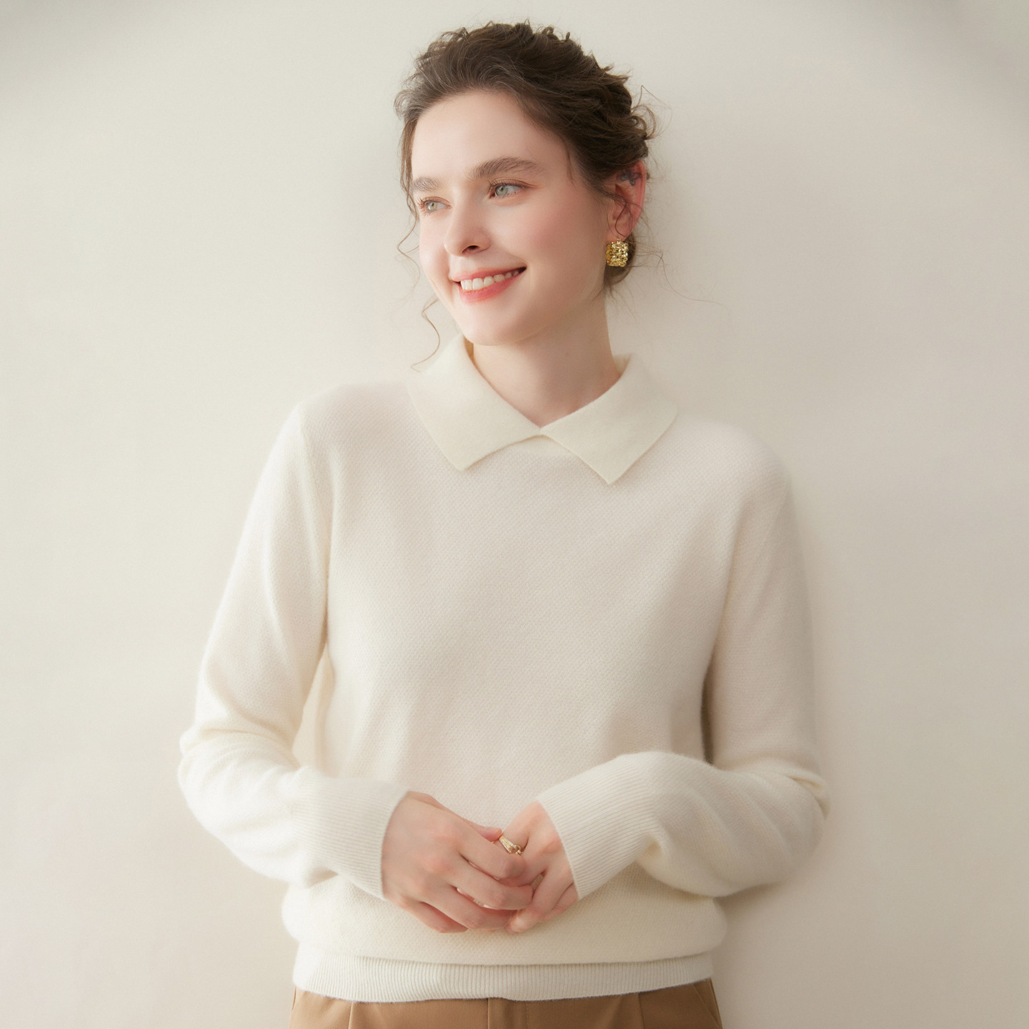 翻领baby小山羊绒衫女秋冬