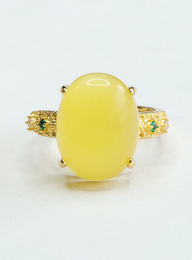 天然蜜蜡戒指黄蜜琥珀指圈指环宫廷风女士款礼品气质文雅大气饰品