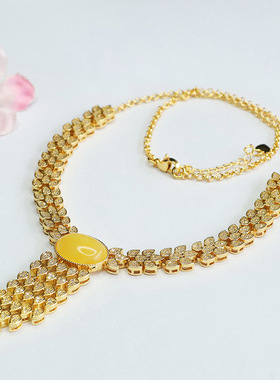 天然琥珀项链波罗的海蜜蜡珠宝晚装链女士款轻奢大气时尚饰品礼品