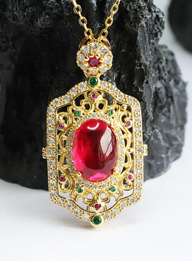 培育红宝石吊坠红刚玉项链宫廷风珠宝女士复古民族风饰品时尚礼物