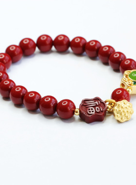 朱砂手串紫金砂福牌莲蓬手链民族风珠宝手饰品情侣闺蜜节日礼物