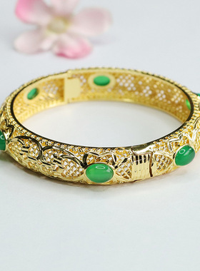 绿玛瑙手镯冰种帝王绿玉髓镯子复古新中式民族风手饰品女士款礼物