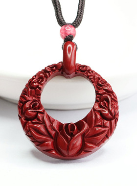 朱砂玫瑰花吊坠紫金砂挂件项链新中式民族风饰品男女士款时尚礼物