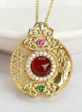 天然琥珀吊坠波罗的海血珀如意项链女士复古民族风饰品时尚礼物