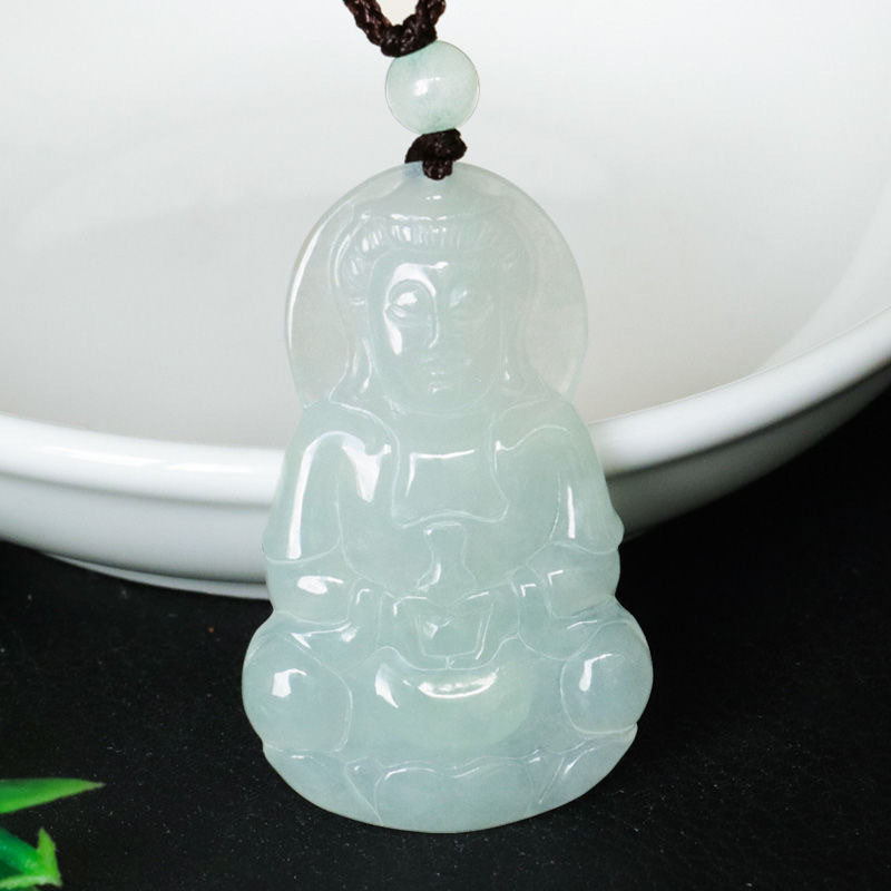 老坑种冰润A货翡翠观音吊坠缅甸玉石玉器挂件项链珠宝饰品男士款