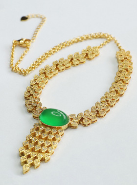 冰种绿玉髓项链晴玛瑙水晶晚装链女士款礼品气质文雅简约大气饰品