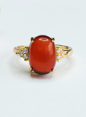 天然琥珀戒指血珀指环爪镶指圈女士复古民族风个性饰品节日礼物