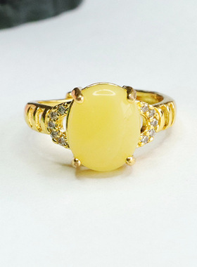 天然琥珀戒指蜜蜡指环民族风珠宝首饰女士款礼品气质文雅大气饰品