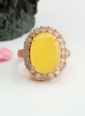 天然琥珀戒指蜜蜡指环指圈宫廷风珠宝新中式民族风饰品男女士礼物