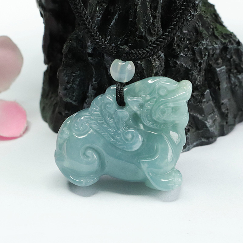 天然翡翠蓝水招财进宝貔貅吊坠挂件玉石项链挂件男女士礼物饰品