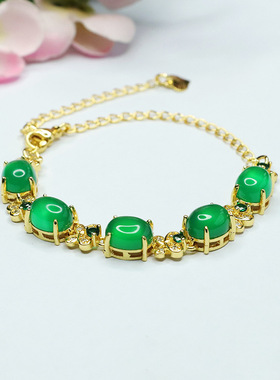 冰种帝王绿玉髓手链玛瑙手串新中式民族风手饰品情侣闺蜜礼物