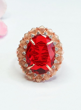 时尚戒指红蓝鸽子蛋轻奢个性指环女士款节日礼品气质文雅大气饰品