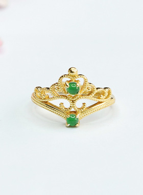 S925银镶天然A货翡翠戒指冰种帝王绿皇冠指环女士百搭简约饰品