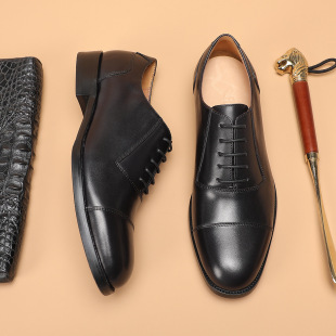 头层牛皮手工擦色英伦商务风德比鞋 2026春新款 男式 皮鞋 三接头正装