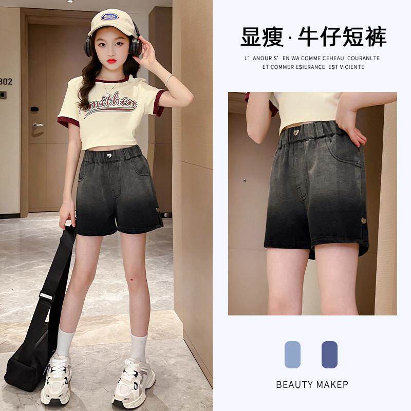 女童黑色牛仔短裤夏季薄款2025新款儿童夏天外穿女大童夏装裤子潮