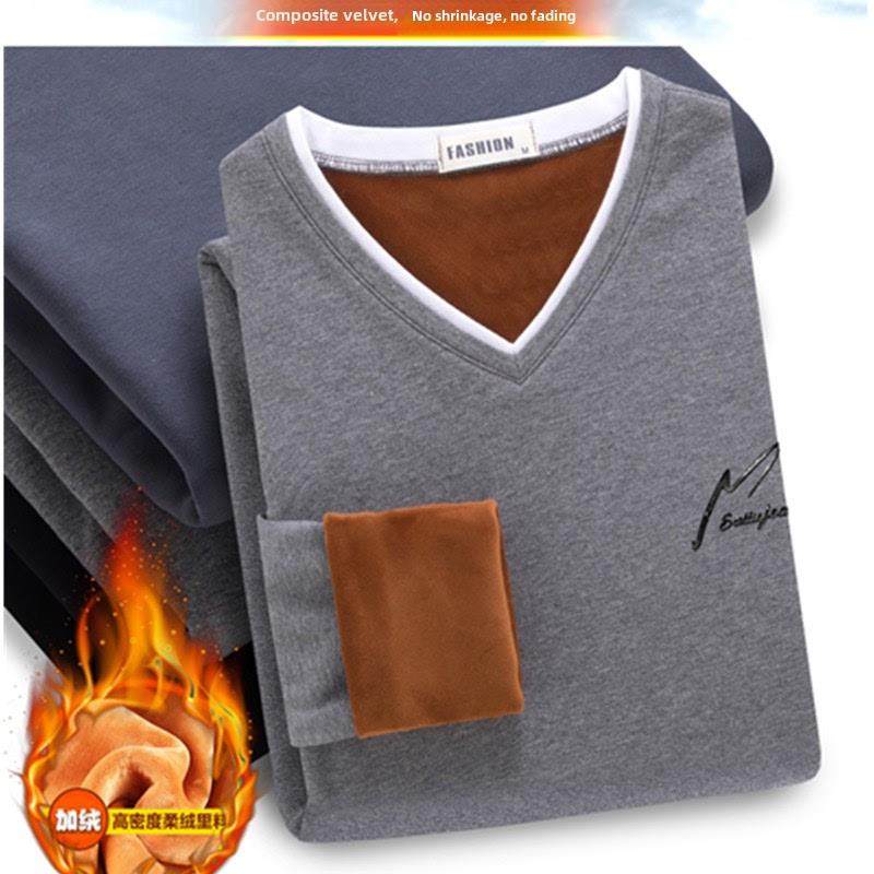 保暖内衣男士秋冬天鹅绒加厚底衬衫trbottom品牌小v领长袖t恤修身,男装,T恤,淘宝优惠券,粉丝福利购,淘宝优惠卷